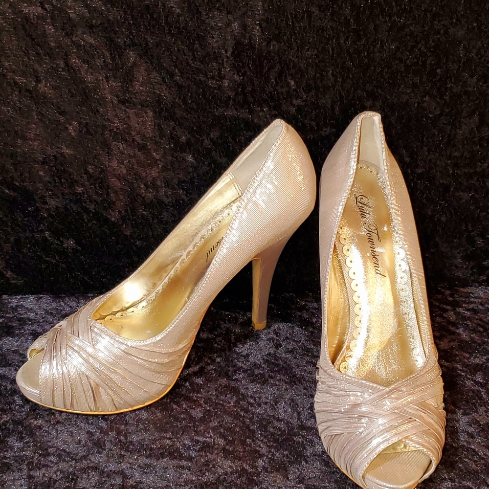 Cream Satin Peep-Toe Heels with Pleated Detail